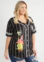 Rue21 Plus White Pinstriped Barbie Graphic Baseball Jersey