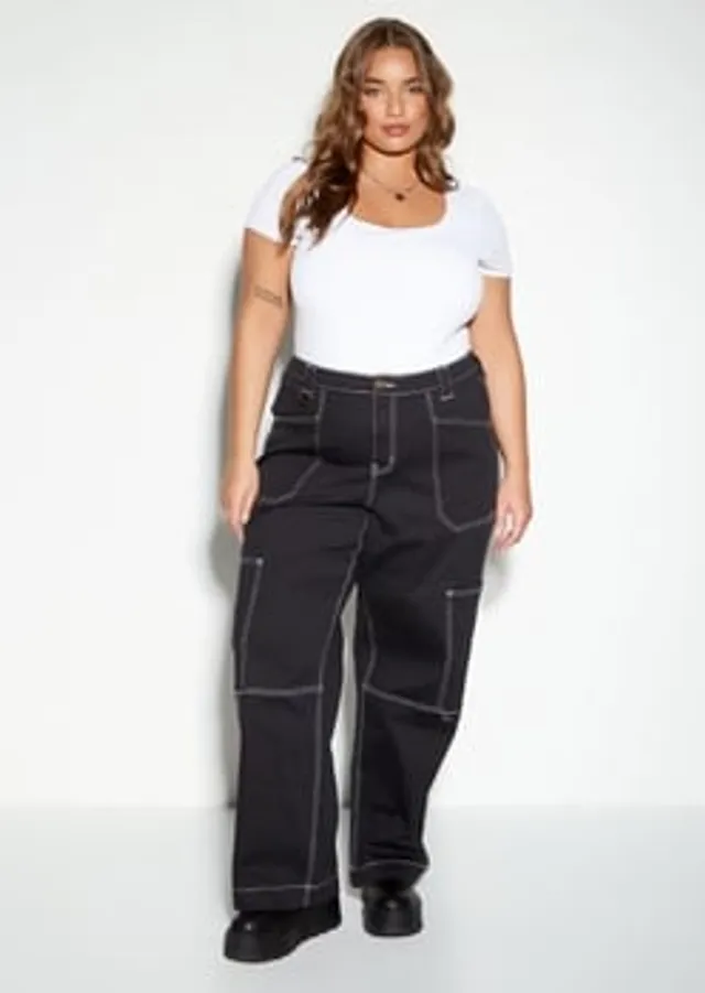 Rue21 Plus Black Baggy Belted Cargo Pants