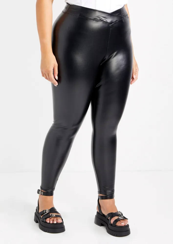 Faux Leather Front Seam Leggings