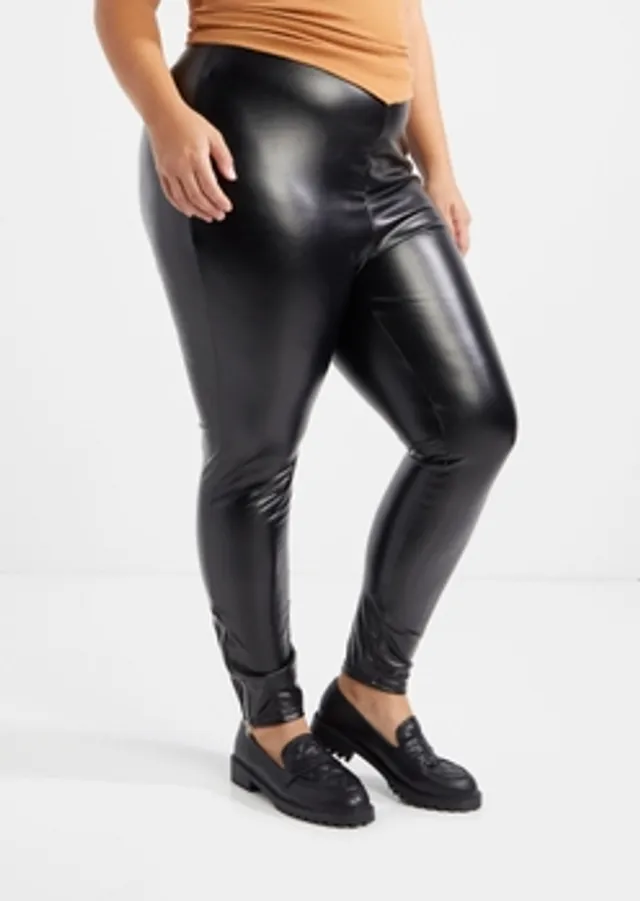 Black Faux Leather Zipper Leggings