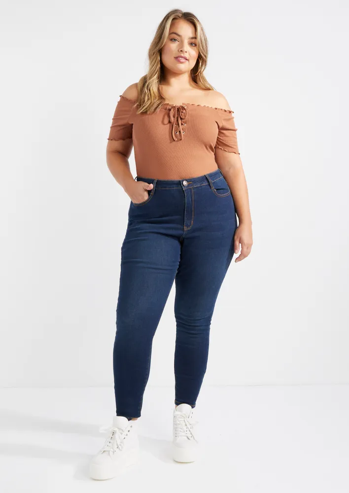 Plus Size Blue Denim Jeggings High Rise, You + All