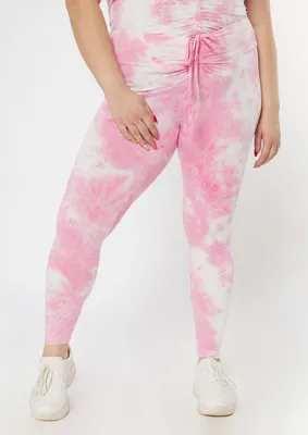 Plus Pink Tie Dye Ruched Front Leggings