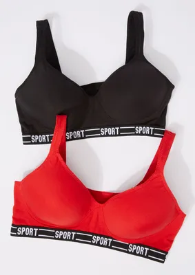 Plus 2-Pack Red And Black Structured Low Impact Sports Bras