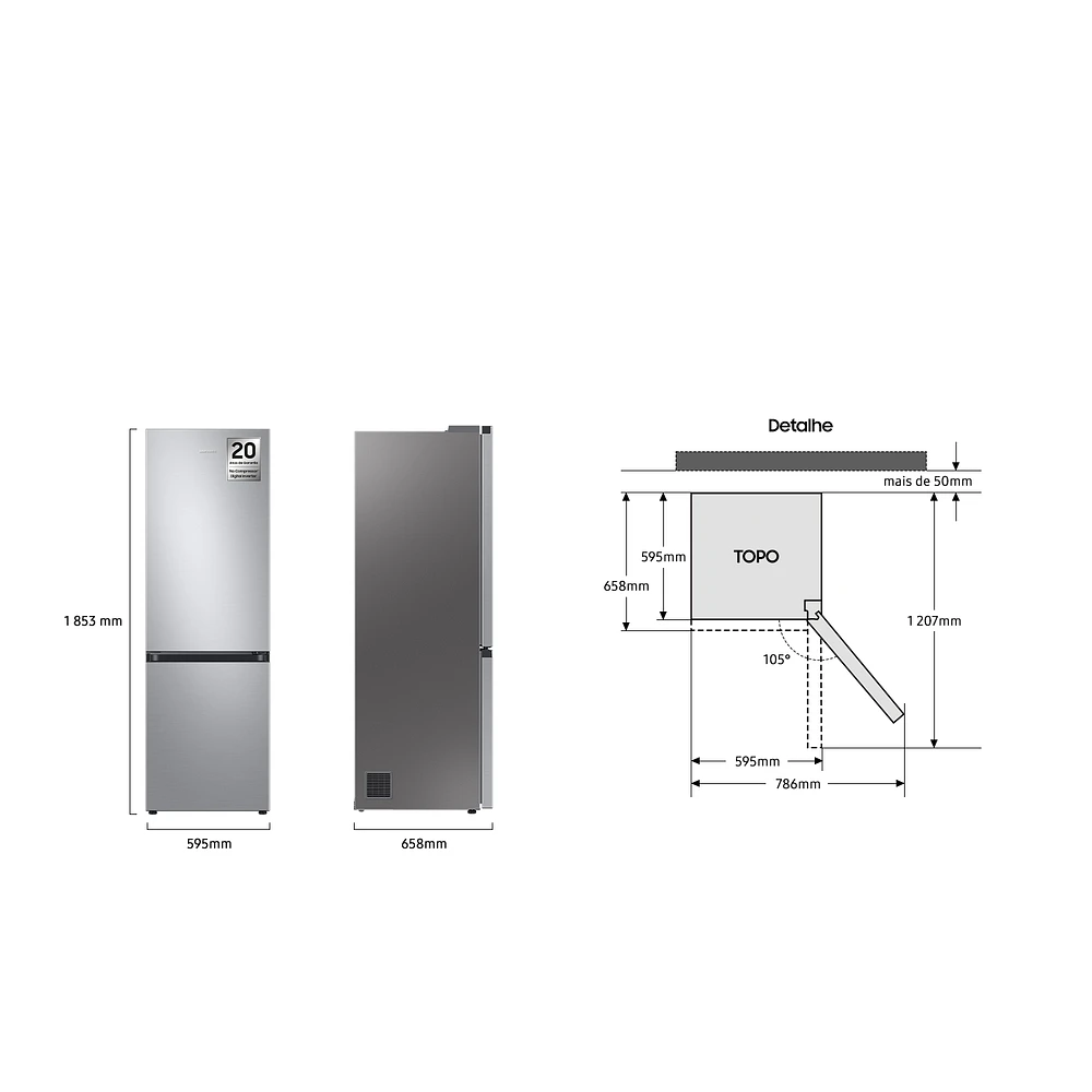 Frigorífico Combinado RB34C600CSA (No Frost - Wi-Fi - Alt. 1.85m - 344L - Look Inox) Prateado | Samsung Portugal