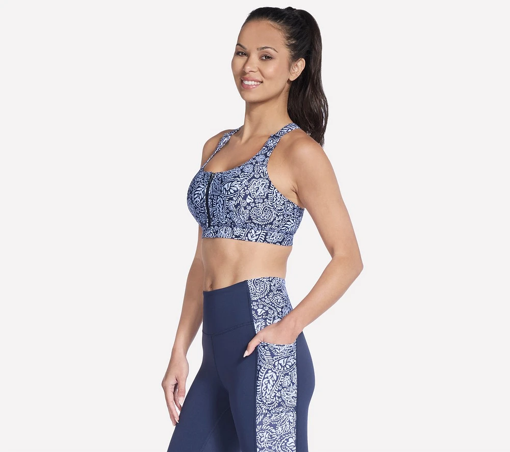 GO WALK Indigo Paisley Zip Front Bra