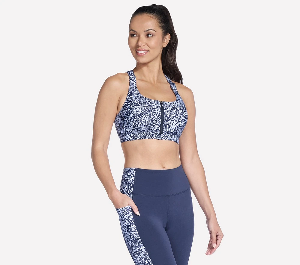GO WALK Indigo Paisley Zip Front Bra