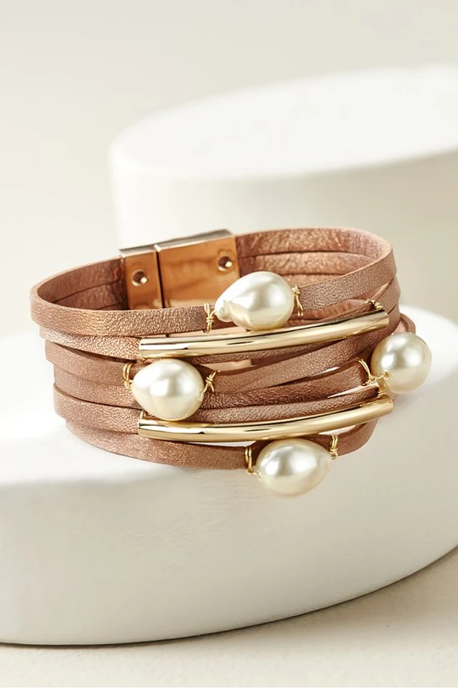 Brea Pearl Leather Bracelet