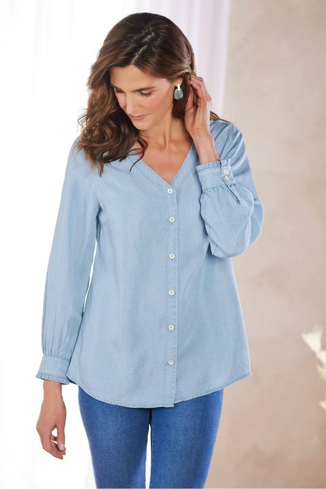Zafina Shirt - Drapey Lightweight Denim Shirt | Soft Surroundings
