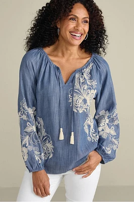 Diya Embroidered TENCEL™ Peasant Top