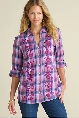 Gracie Embroidered Plaid Big Shirt