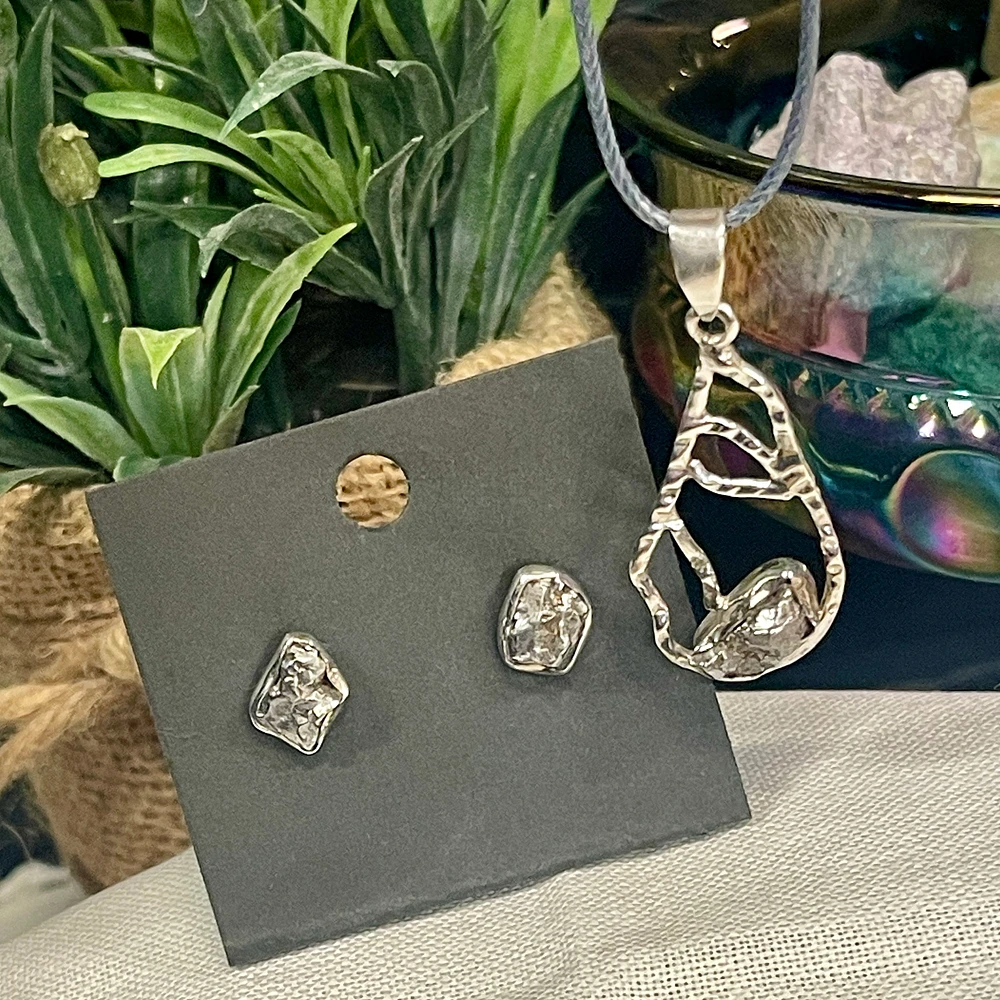 Meteorite Campo Del Cielo Pendant & Earrings Set — Silver Vixen