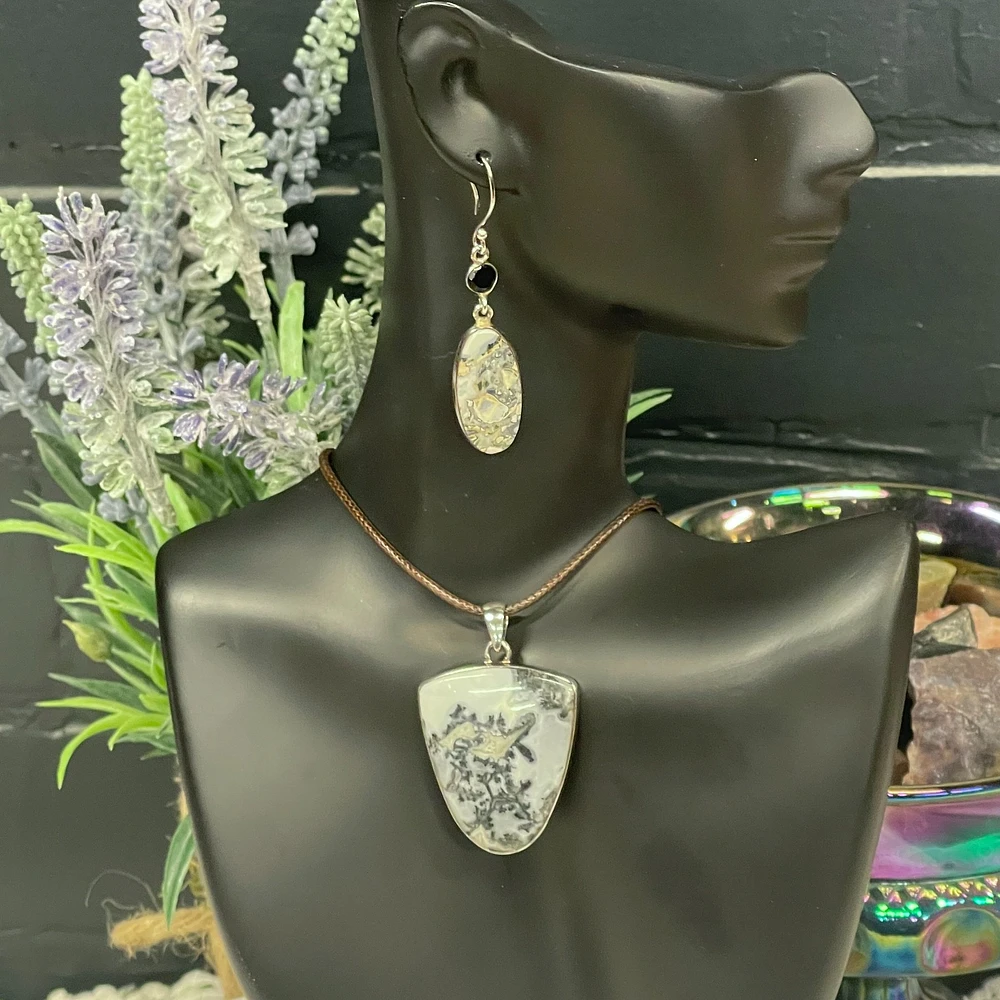 Maligano Jasper Pendant & Earrings Set — Silver Vixen