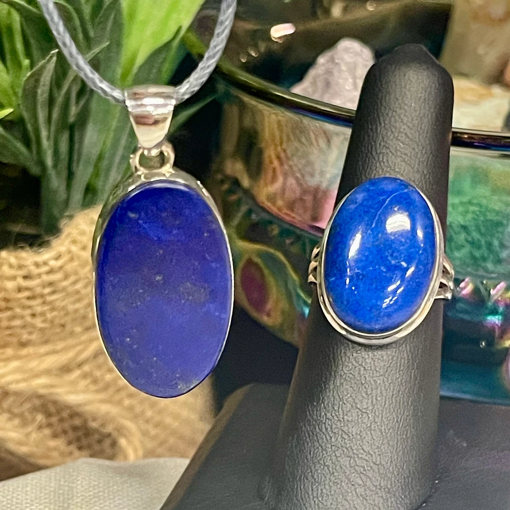 Lapis Lazuli Pendant & Ring Set — Silver Vixen