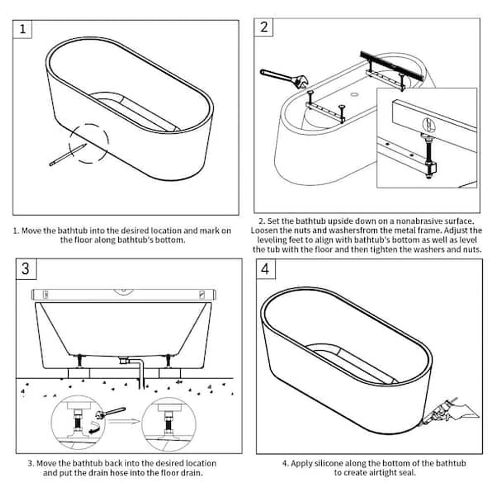 MYCASS 59 in. x 27.56 in. Solid Surface Stone Freestanding Double  