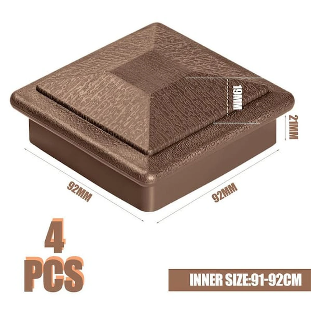 Angel Sar 3.5 in. x 3.5 in. Brown Wood Fence Post Caps, Keep Post from Cracking and Rotting (4-Pack)