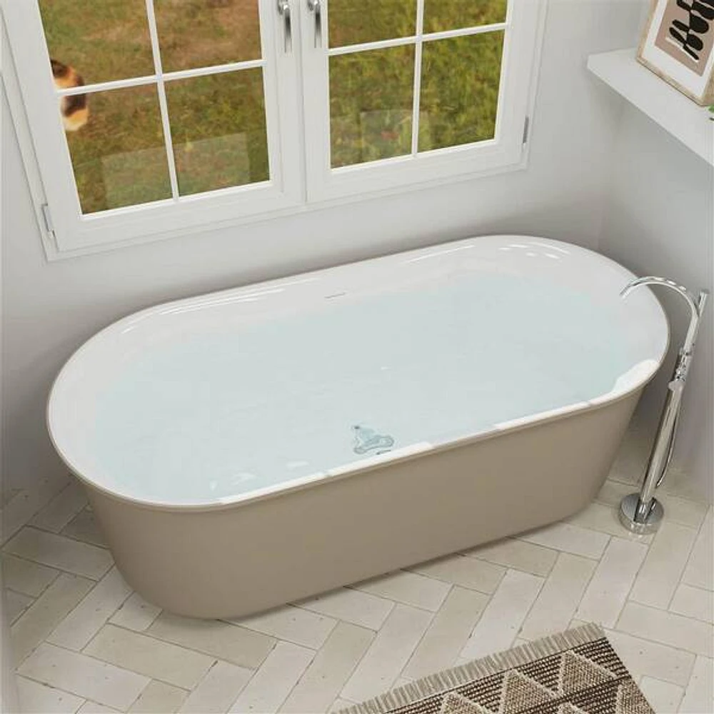 MYCASS 59 in. x 27.56 in. Solid Surface Stone Freestanding Double  