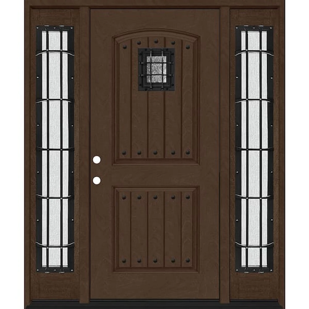 Steves & Sons Regency 68 in. x 80 in. 2Panel Plank Cavalier Speakeasy RHIS Hickory Fiberglass Prehung Front Door w/Cav Dbl 14in.SL