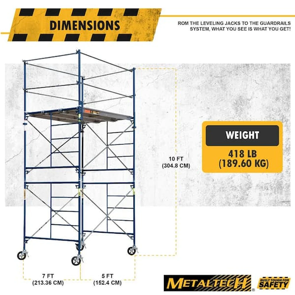 MetalTech Saferstack 2-Level Frame Rolling Scaffold Tower Set Including  Cross Braces, Platforms and Guardrail System - The Home Depot in Tustin, CA