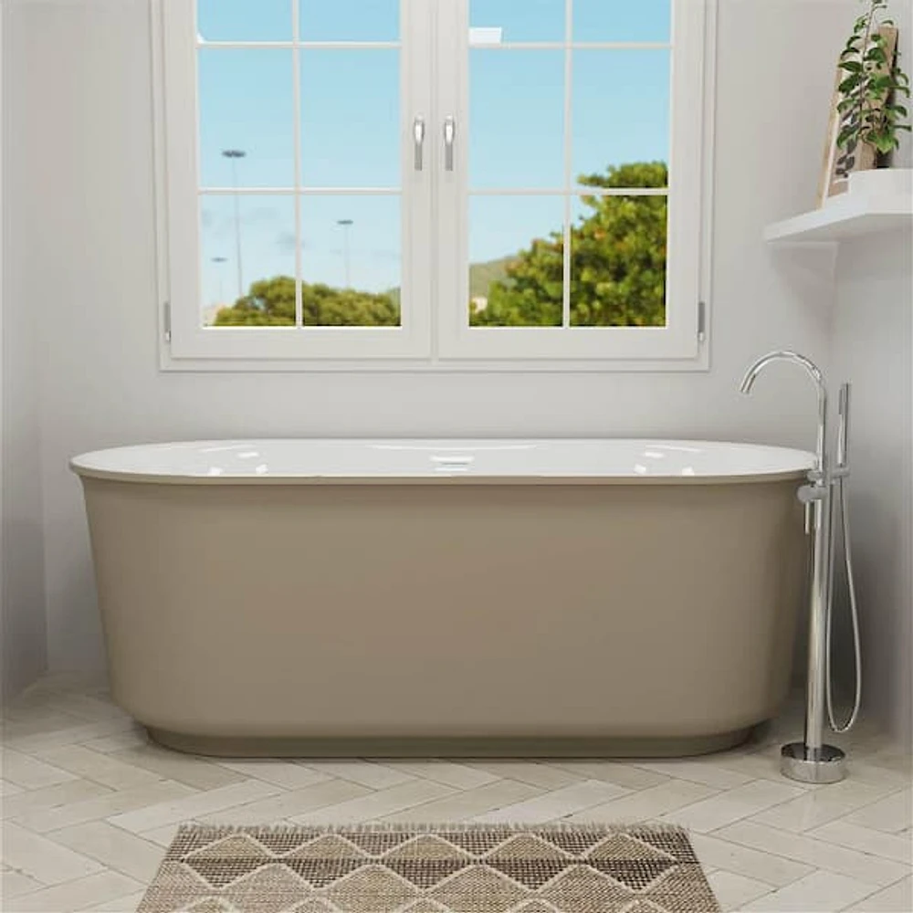MYCASS 59 in. x 27.56 in. Solid Surface Stone Freestanding Double 