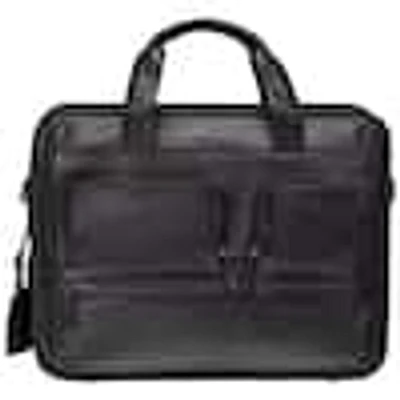 Milan Collection Black Leather Double Compartment Top Zipper Briefcase for 15.6 in. Laptop/Tablet