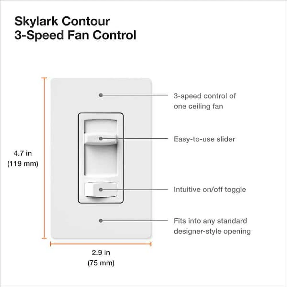 Lutron Skylark Contour 1.5 Amp Single-Pole/3-Way Quiet 3-Speed Fan Control - White Lutron Skylark Contour 1.5 Amp Single-Pole/3-Way Quiet 3-Speed Fan Control - White