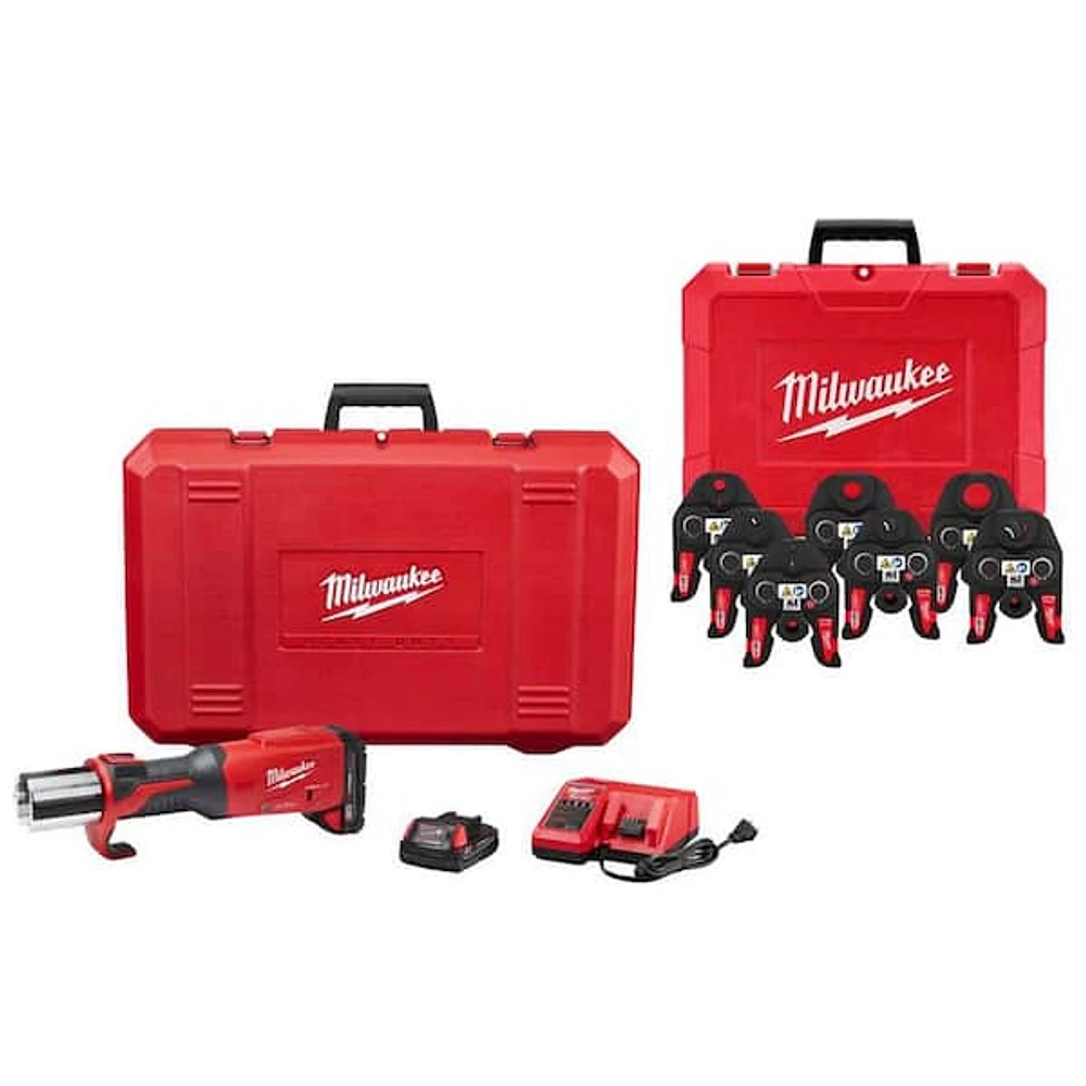 M18 18-Volt Lithium-Ion 1/2 in. to 1 in. FORCE LOGIC Long Throw Cordless Press Tool Kit w/ 3 Jaws, (2) 3.0 Ah Batteries