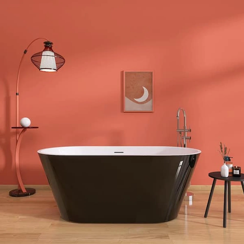 Zeafive 59 in. x 29.5 in. Free Standing Soaking Tub Flatbottom Acrylic  Freestanding Bathtub with Chrome Drain in Glossy Black | The Market Place