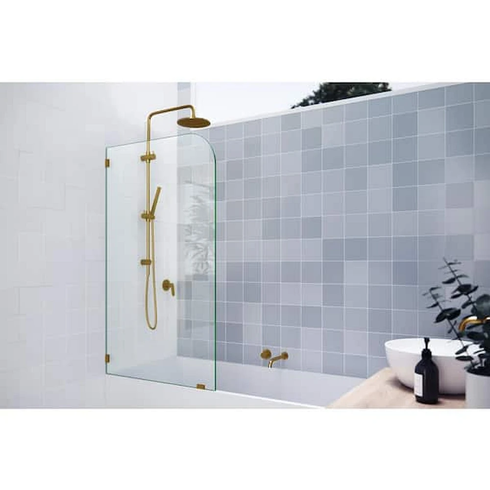 Glass Warehouse Solaris 30 in. W x 58.25 in. H Single Fixed Radius Panel  Frameless Tub Door in Satin Brass Finish with Clear Glass | The Market Place