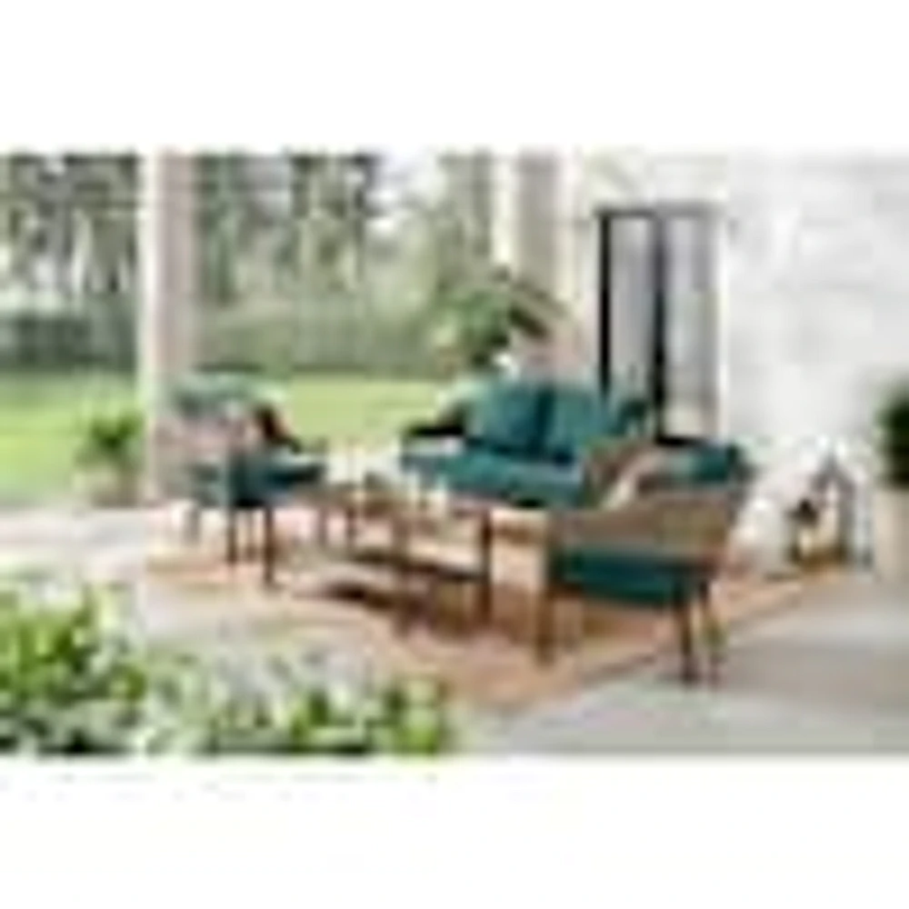 Hampton Bay Leighton Park 4-Piece Wicker Patio Conversation Set with  CushionGuard Malachite Green Cushions | The Market Place