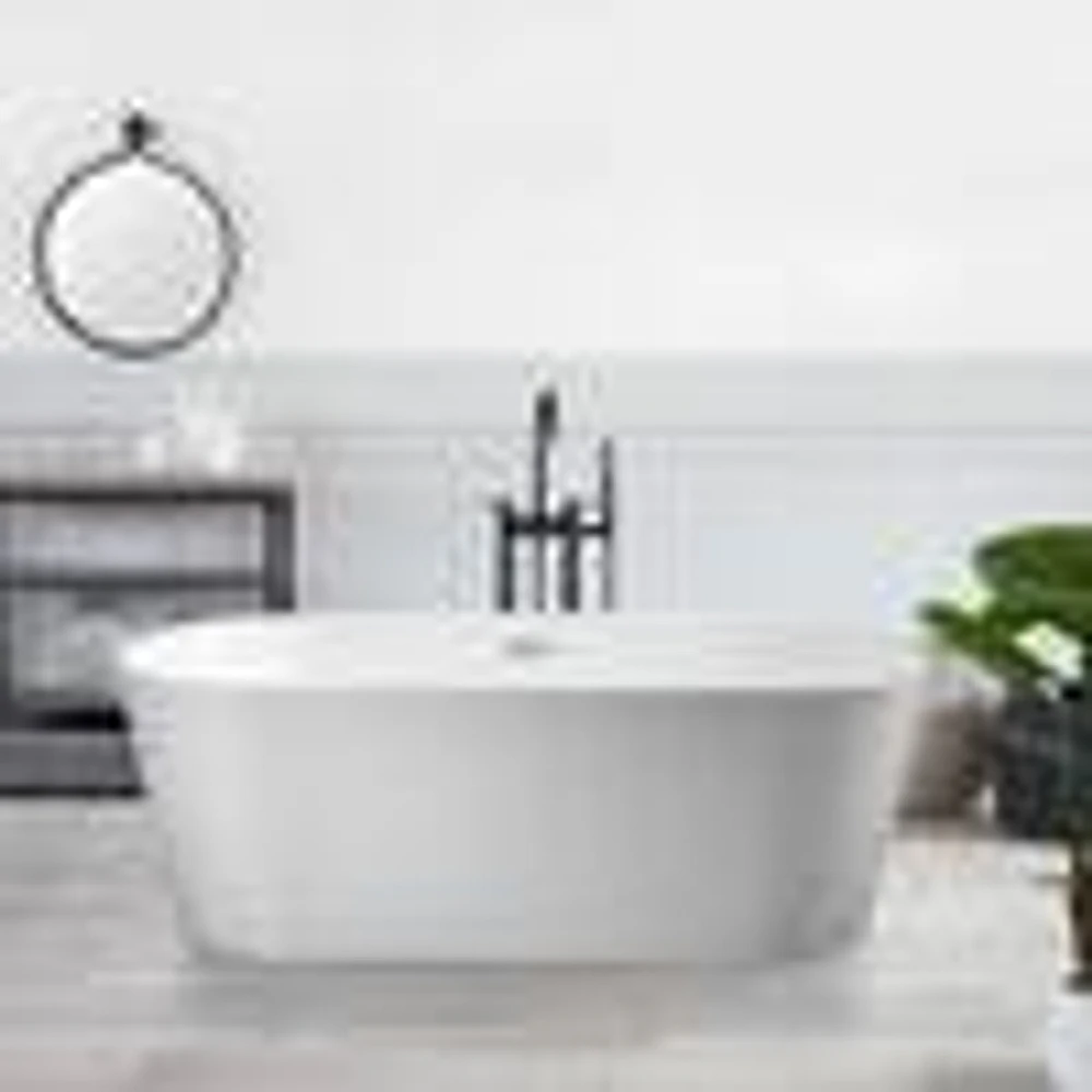 VANITYFUS In. Acrylic Freestanding Flatbottom Double Ended Soaking Bathtub  in White with Drain and Overflow | The Market Place