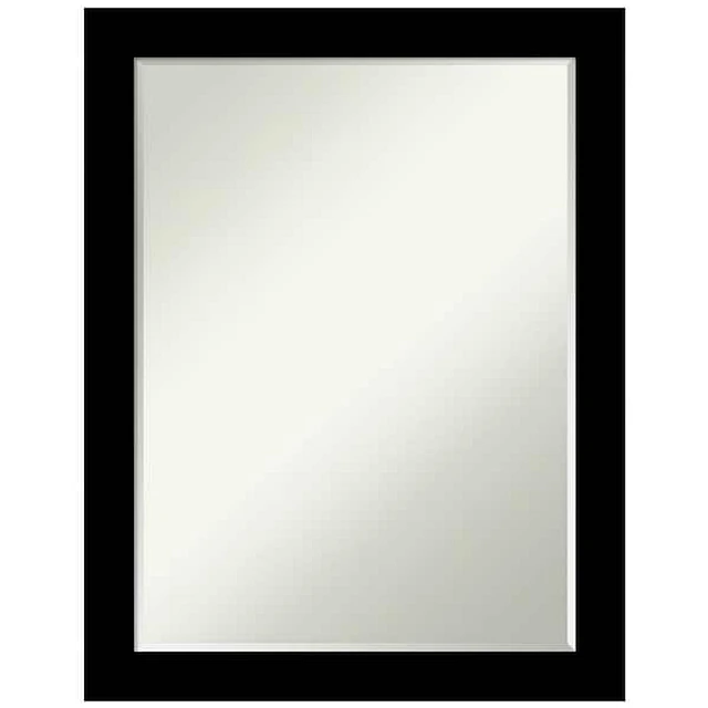 Amanti Art Basic Black Narrow 21.25 in. x 27.25 in. Petite Bevel Modern Rectangle Wood Framed Bathroom Wall Mirror in Black A38868100483