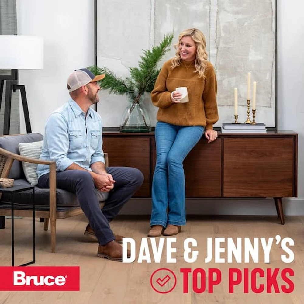 Bruce Time Honored Sunkissed Latte Wh Oak 3/8 in. T x 5 in W T+G Wire Brushed Engineered Hardwood Flooring (26.58 sq. ft/ctn)