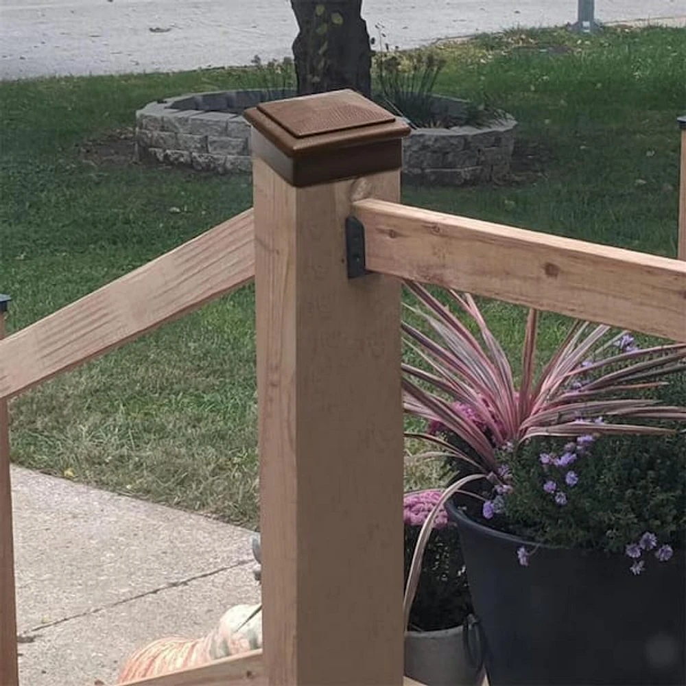 Angel Sar 3.5 in. x 3.5 in. Brown Wood Fence Post Caps, Keep Post from Cracking and Rotting (4-Pack)