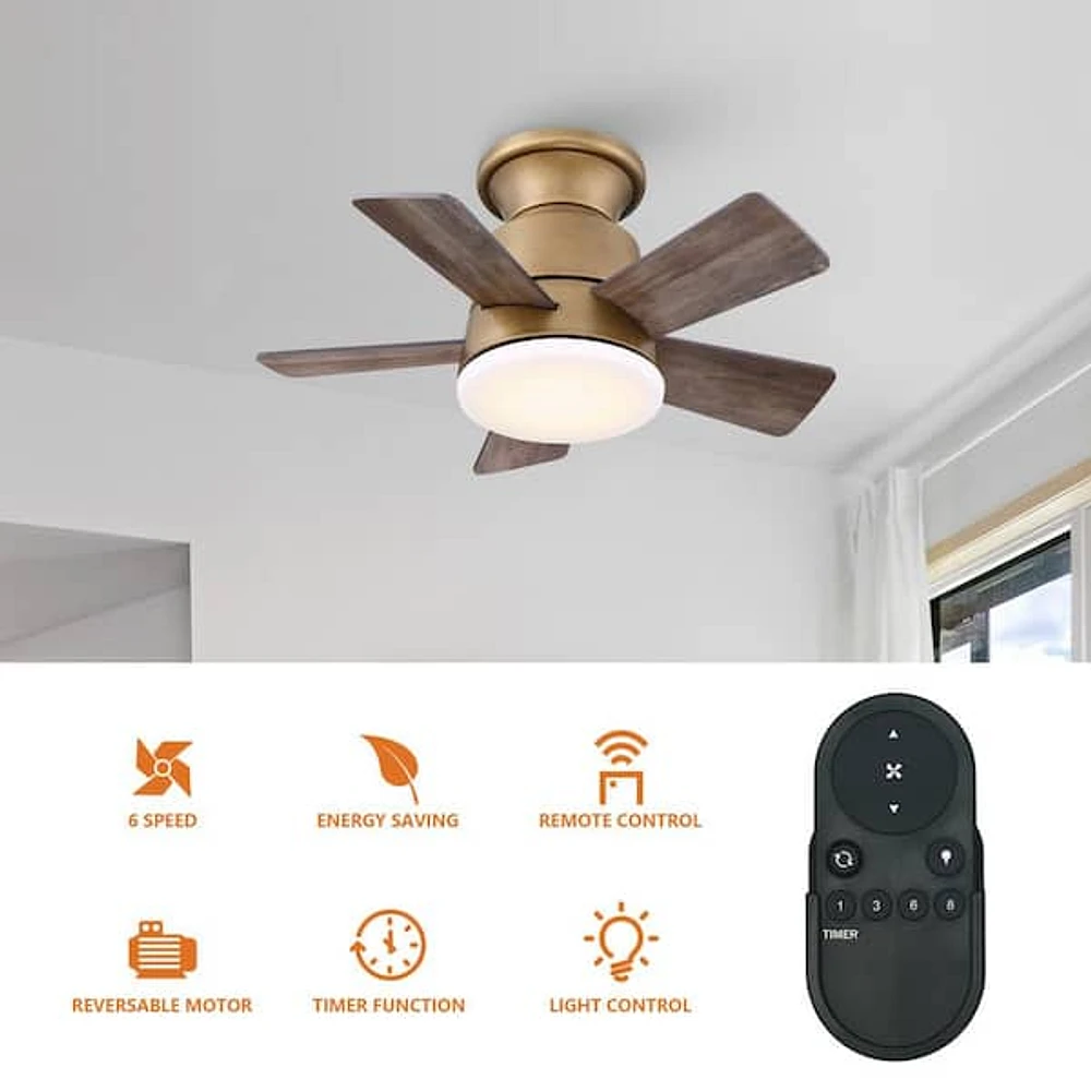 Parrot Uncle Evaluna 24 in. Integrated LED Indoor Natural Brass Gold Flush  Mount Ceiling Fan with Light and Remote Control - The Home Depot in Tustin,  CA