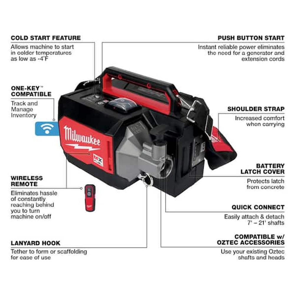 Milwaukee MX FUEL Lithium-Ion Cordless Briefcase Concrete Vibrator Kit W/M18 FUEL 1 in. SDS-Plus Rotary Hammer/Dust Extractor Kit