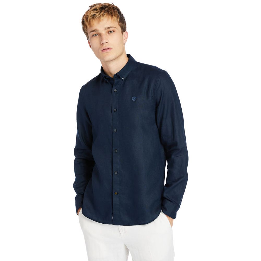 Timberland Chemise Ajustée En Lin Mill River Pour Homme En Bleu Marine Bleu Marine