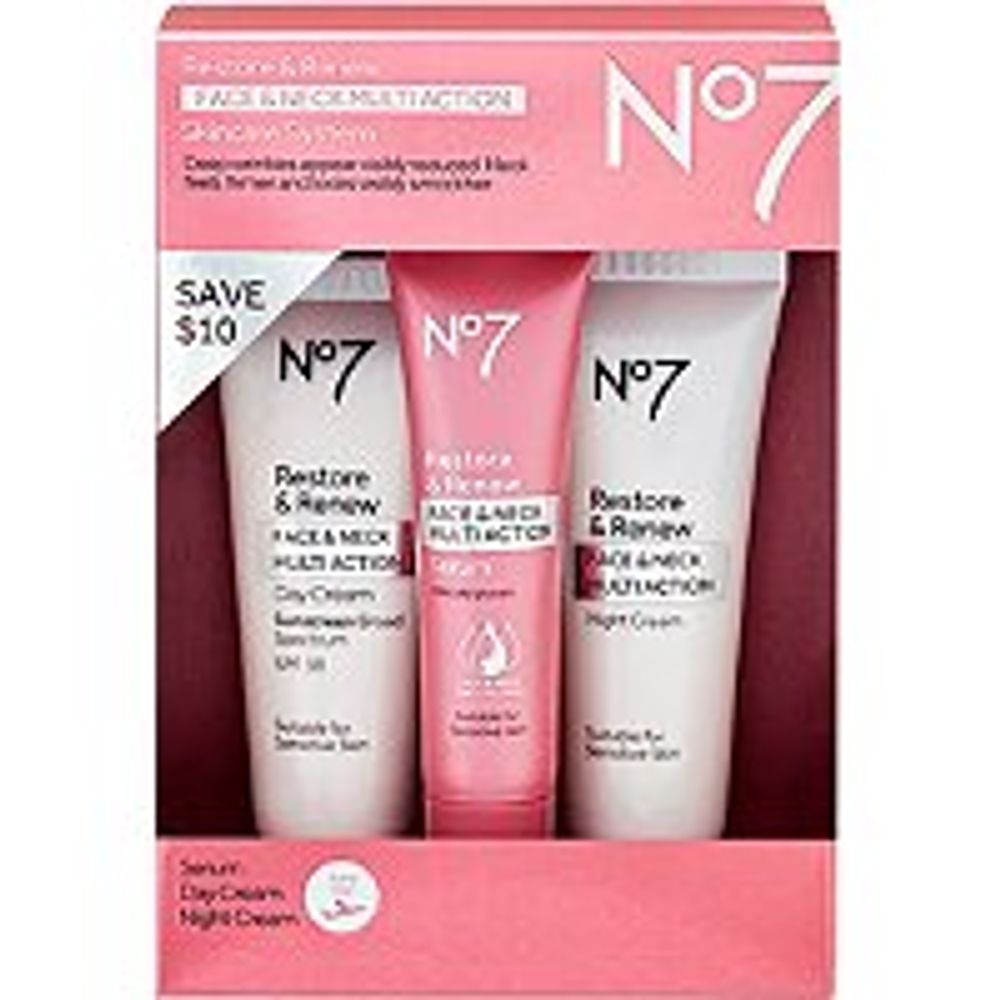 No7 Travel Size Restore & Renew Face & Neck Multi Action Skincare System