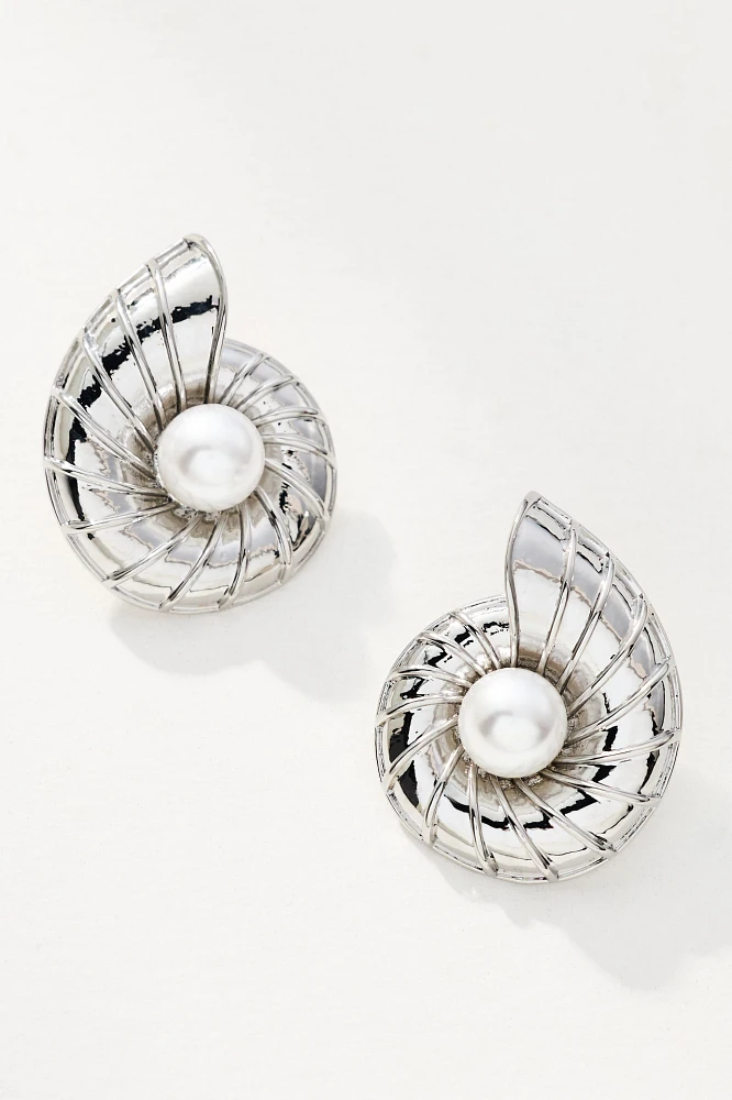 Inner Pearl Swirl Shell Post Earrings
