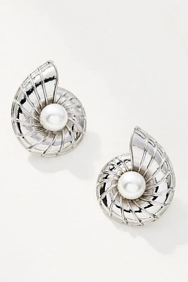 Inner Pearl Swirl Shell Post Earrings