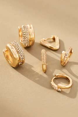 Mixed Crystal Huggie Hoop Earrings, Set of 3