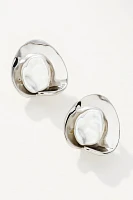 Inner Pearl Hammered Post Earrings