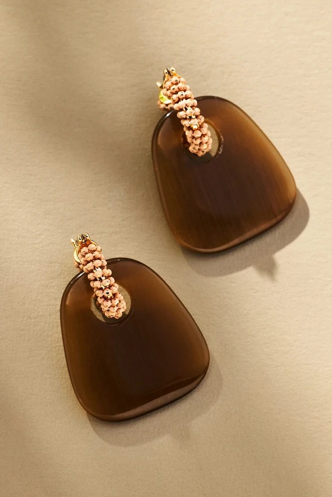 Beaded Top Resin Drop Earrings