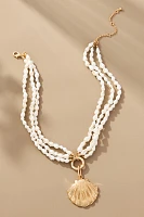 Layered Pearl Shell Pendant Necklace