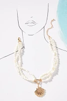 Layered Pearl Shell Pendant Necklace