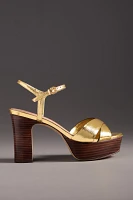 Cross-Strap Wood-Bottom Platform Heels