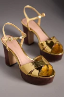 Cross-Strap Wood-Bottom Platform Heels