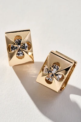 Squared Rhinestone Huggie Hoop Earrings