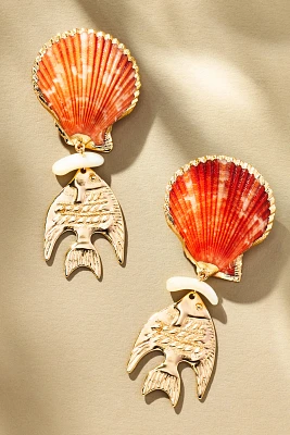 Fish Charm Shell Drop Earrings