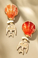 Fish Charm Shell Drop Earrings