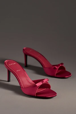 Black Suede Studio Albie Satin Bow Open-Toe Kitten-Heel Mules